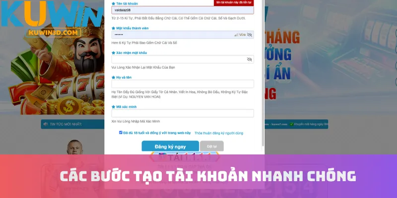 Các bước tạo tài khoản nhanh chóng